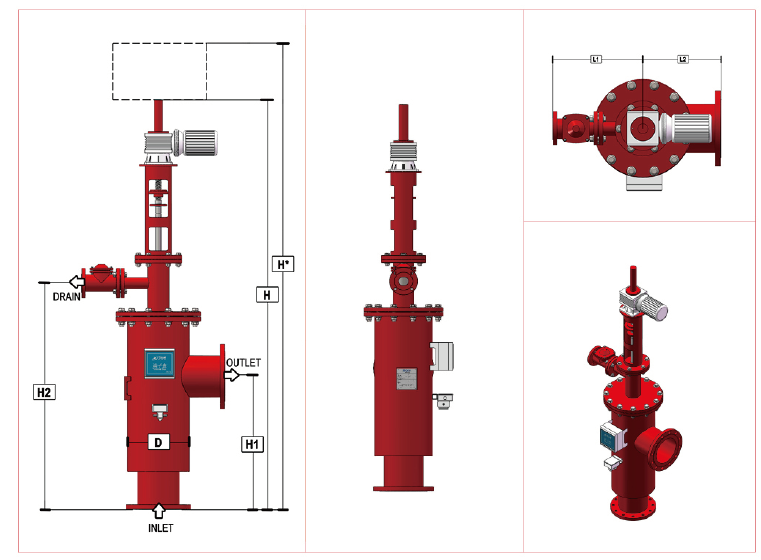 立式自動排污過濾器原理設備解剖和尺寸